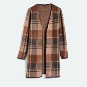 Fortune Ivy Sawyer Plaid Cardigan Women’s Large Long Sleeve Open Sweater Brown